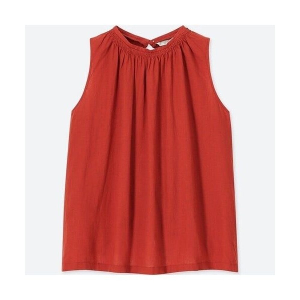 Uniqlo Women's Rust Linen Blend Gathered High Neck Sleeveless A-Line Top S